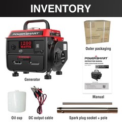 PowerSmart 1200W Gas Generator, 71cc, 120V AC Output, 5H Runtime, Outdoor Use