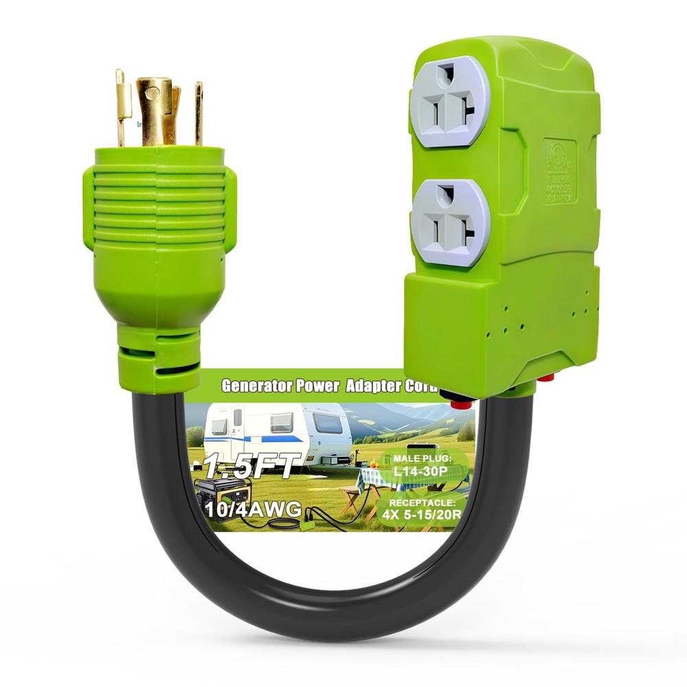 30 Amp to 20 110V Generator Distritution Cord with 1.5FT, Green and Black