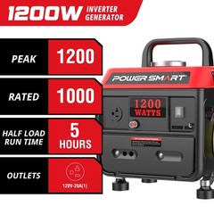 PowerSmart 1200W Gas Generator, 71cc, 120V AC Output, 5H Runtime, Outdoor Use