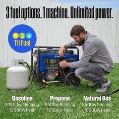 13500 Peak Watt Tri-Fuel Home Backup Portable Generator, Remote Electric Start,