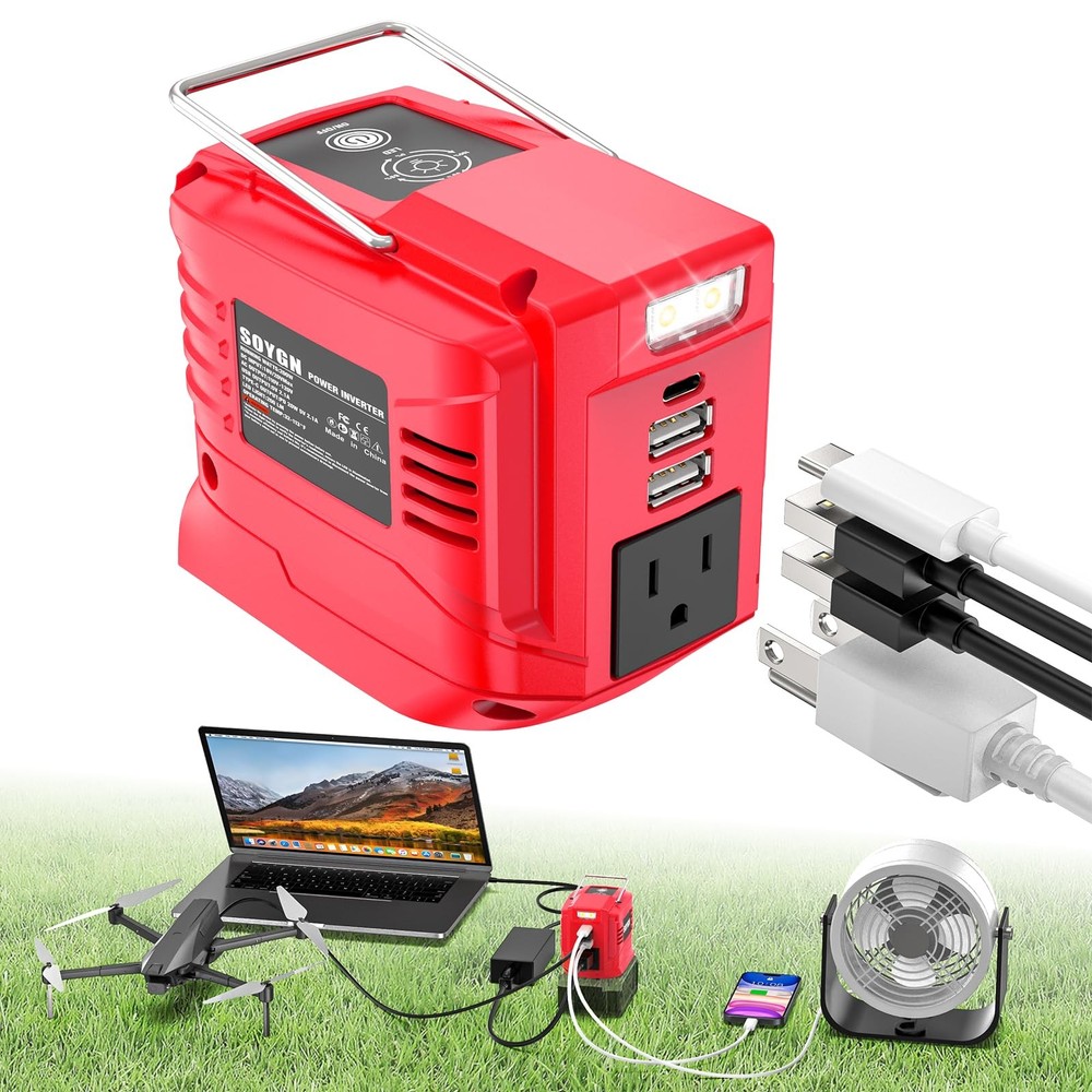 200W Power Inverter Compatible with Milwaukee 18V Battery, Fit for