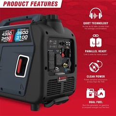 A-iPower 4,300-W Quiet Portable RV Ready Dual Fuel Inverter Generator, CO Sensor