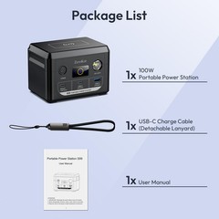 100W Portable Power Station, 96Wh Small Generator 30000mAh LiFePO4 Dark Grey