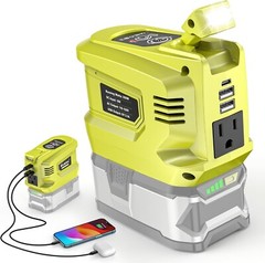 200W Portable Power Inverter for Ryobi 18V, Outdoor Generato Battery Converter w