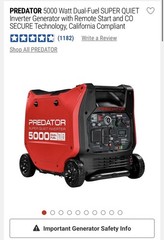 Predator 5000 Watt Dual Fuel Super Quiet Inverter Generator Remote Start