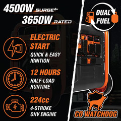 4500-Watt Dual Fuel Inverter Generator with Electric Start and CO Sensor