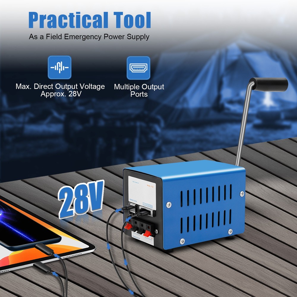 Portable Metal Generator, F20 Hand Crank Generator, Manual Crank Generator Blue