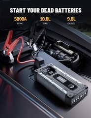 Arrancador Portatil 5000A Para Auto 12V 10L Gas 9L Diesel Bateria Luz Emergentes