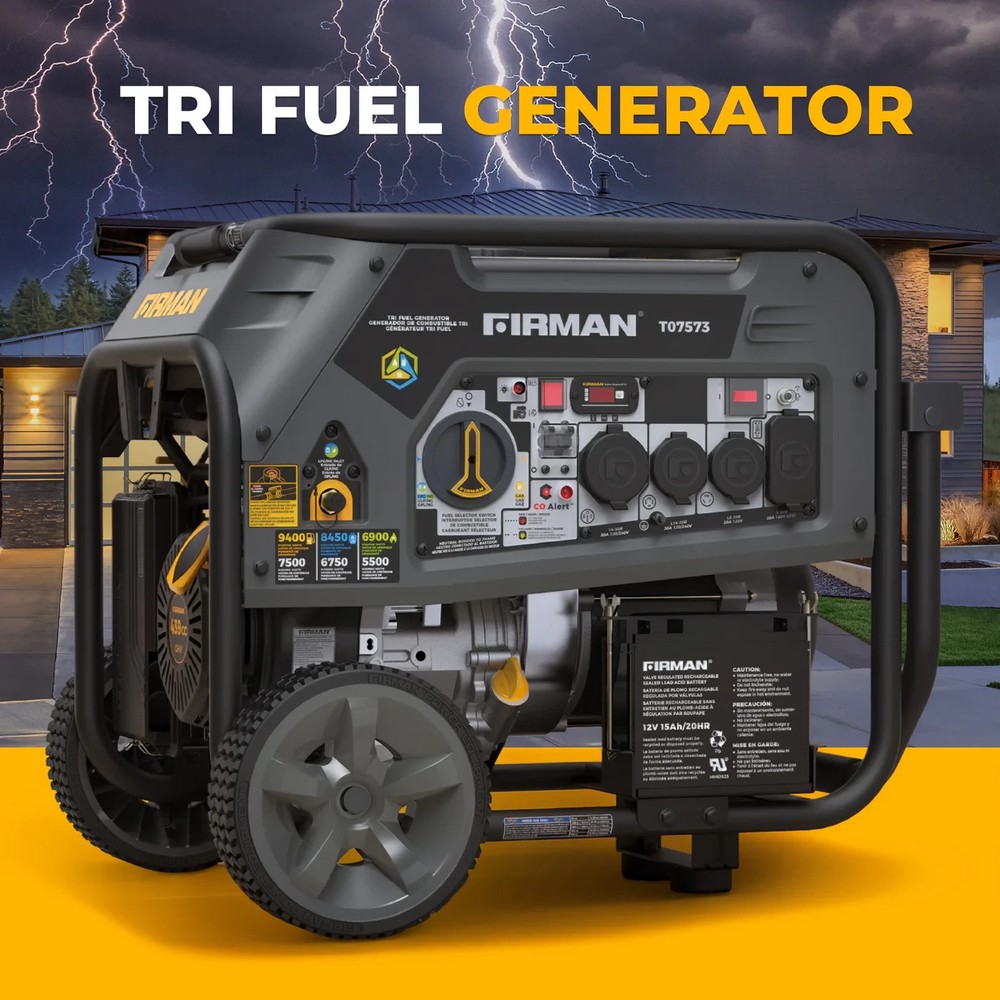 FIRMAN T07573 9400/7500W Tri Fuel Electric Start Portable Generator 50A
