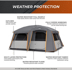 CORE Tent For Car/Family Camping 10 Person W/Full Rainfly For Outdoor Adventures