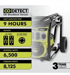 6500-Watt Gasoline Powered Portable Generator with CO Detect Shutdown Sensor