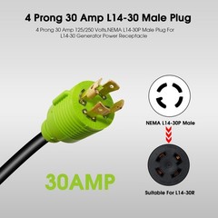 30 Amp to 20 110V Generator Distritution Cord with 1.5FT, Green and Black