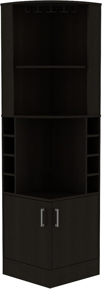 Corner Bar Cabinet with Two Shelves at the Top, Glass Holder, 8 Exterior Bottle