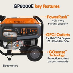 Generac Gp Series 10,000 Watt Gas Powered 49-State Portable Generator With