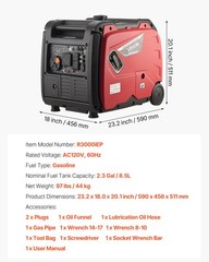 VEVOR Inverter Generator 4200W Peak Watt Quiet Inverter Generator Gas Powered