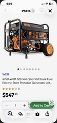 WEN 4750 Watt Dual Fuel Portable Generator DF475T Electric Start 120/240V