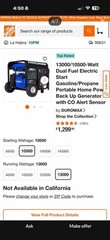 DuroMax XP12000EH Gas or Propane Dual Fuel Electric Start Portable Generator