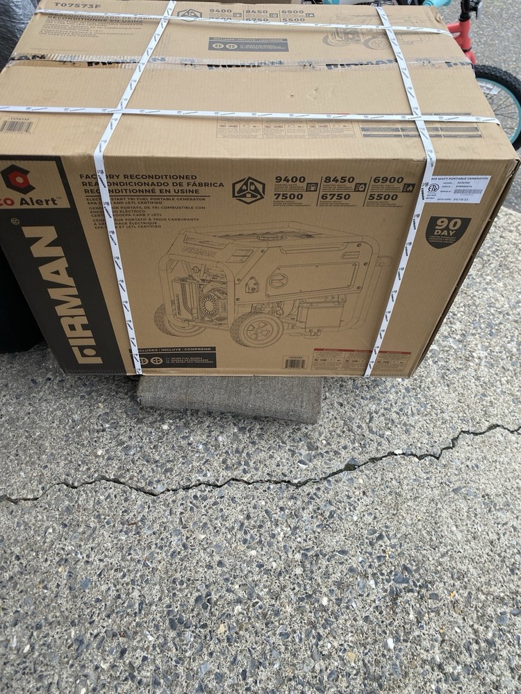 FIRMAN ELECTRIC GENERATOR TRI FUEL T07573 7500W RUNNING 9400W PEAK WATT PORTABLE