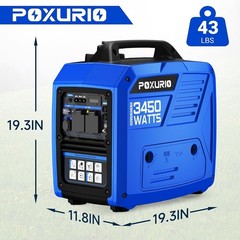 Portable Inverter Generator 3450W Gas-Powered 14H Run Quiet EPA Blue