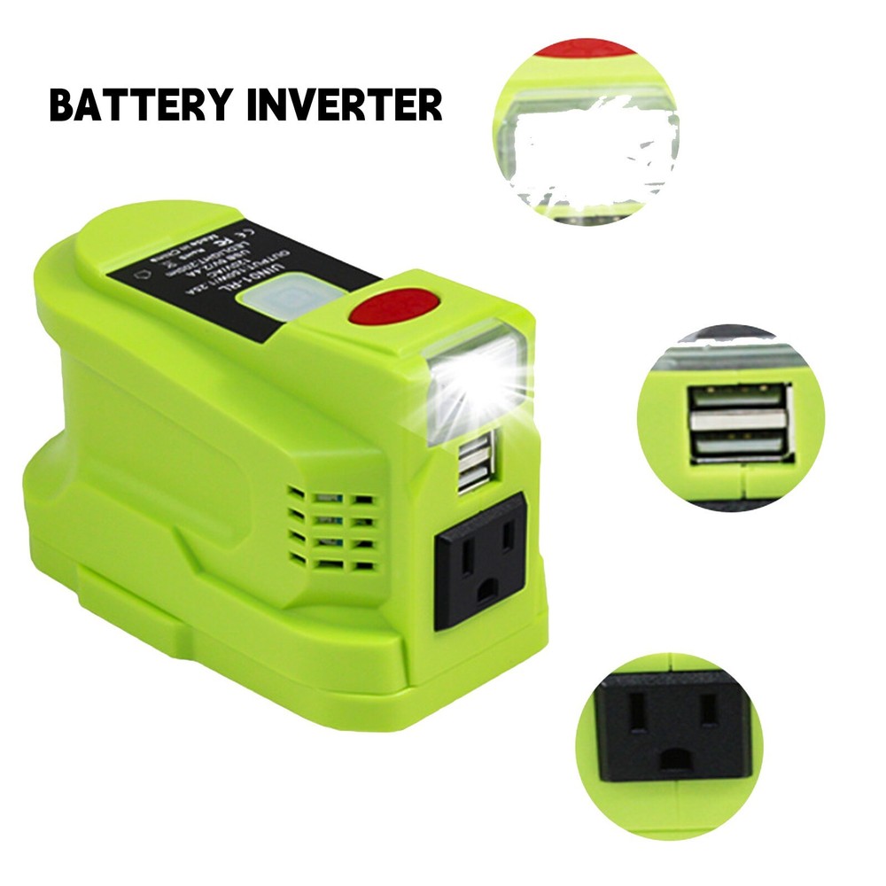 For Ryobi 18V 150W Power Supply Battery Inverter with Dual USB Ports & LED Light