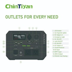 1PCS 600W 537.6Wh LiFePO4 Solar Power Station Outdoor Emergency Backup Generator