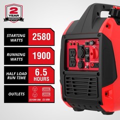PowerSmart 2580W Inverter Gas Generator, 79cc, 5.7H Runtime, CO Detect, Portable