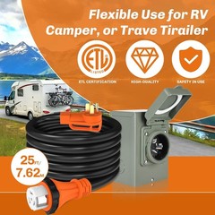 25FT 50Amp Generator Power Cord Inlet Box NEMA 14-50P to SS2-50R & Weatherproof
