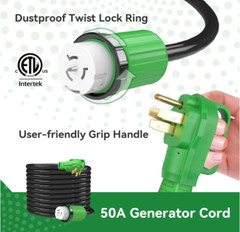 50 Amp Generator Cord 15FT & Pre-Drilled Inlet Box, NEMA 14-50P to SS2-50R, ETL
