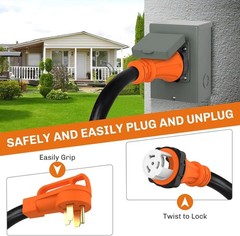 25FT 50Amp Generator Power Cord Inlet Box NEMA 14-50P to SS2-50R & Weatherproof