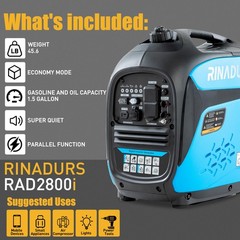 2800 Watt inverter generator, quiet and portable, suitable for home backup…
