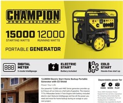 Champion 12,000 watt electric start portable generator