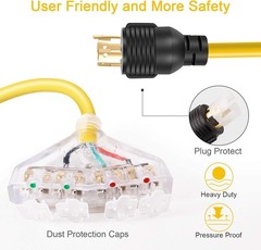 30 Amp To 110 Adapter Generator Power Cord, 4 Prong 30 Amp To 15 Amp Generator