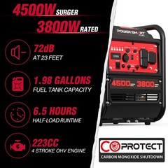 4500W Portable Inverter Generator with CO Alarm, Low Noise, 223cc Displacement