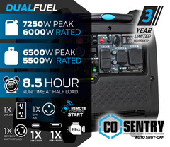 7250W Super Quiet Dual Fuel Inverter Generator with Waterproof Cover Bundle