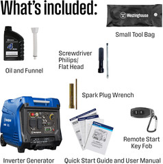 5000 Peak Watt Super Quiet Portable Inverter Generator, Remote Electric Start wi