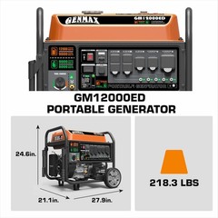 GENMAX 12,000-W Portable RV Ready Dual Fuel Generator, Electric Start, CO Sensor