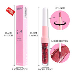 2In1 Dark Borwn Metallic Lipstick and Lip Liner, Shimmer Glitter Lip Gloss Long