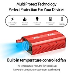 Power Inverter 12V to 110V for Vehicles with Dual Fast Charging 24W USB 500W