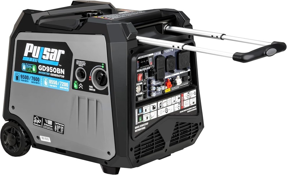 Pulsar 9500-W Quiet Portable TRI Fuel Inverter Generator Remote Start, CO Sensor
