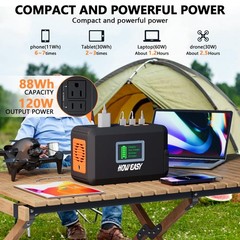 Portable Power Station,120W(240W Peak) Solar Generator,88Wh Orange