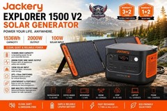 Jackery Explorer 1500 V2 Solar Generator 1536Wh 2000W + 100W Solar Panel