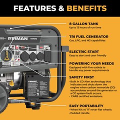 FIRMAN T07573 9400/7500W Tri Fuel Electric Start Portable Generator 50A