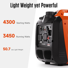 Inverter Generator 4300W Gas Powered Portable Super Quiet Outdoor Generator RV R