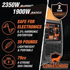 Super Quiet 2350W Portable Inverter Generator with Fuel Shut Off/CO Sensor