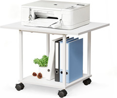 2-Tier Industrial Mobile Printer Stand, Rolling Cart with Storage Shelf, Lockabl