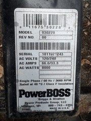 Powerboss B1997GS Plastic Fuel Gas Tank #030228 Generator Used 7 Gallons