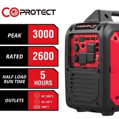 PowerSmart 3000W Gas Generator, 121.6cc, 120V Outlet, Parallel Ready, CO Detect