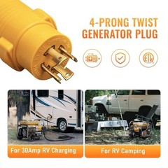NEMA L14-30P to TT-30R 30 Amp RV Generator Adapter, 4 Prong Locking 120/240V