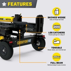 201091- Champion PRO 40-Ton Horizontal/Vertical Full Beam Gas Log Splitter- NEW
