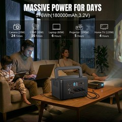 Portable Power Station 650W 576Wh Battery Camping Battery Backup Solar Generator